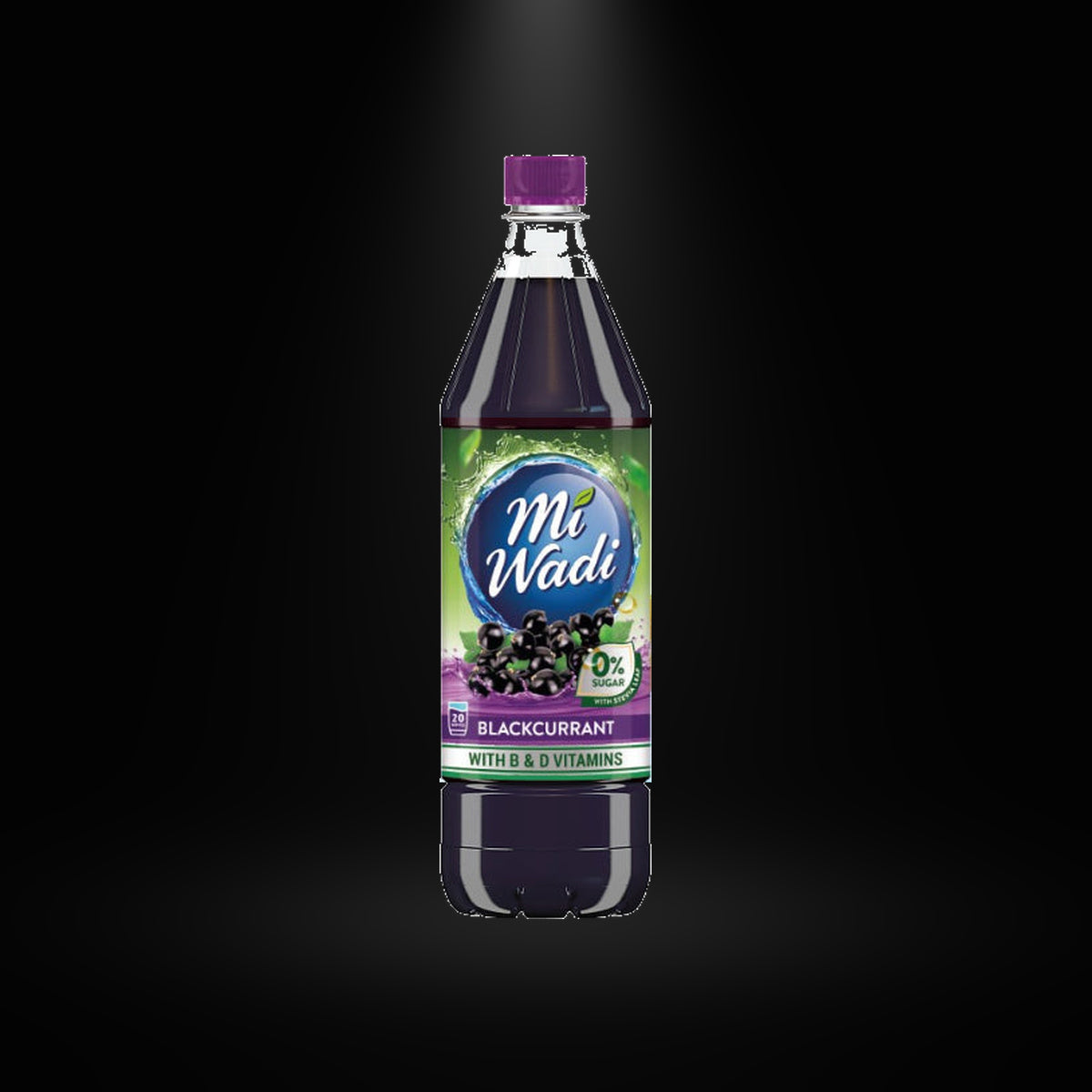 MiWadi Blackcurrant NAS on black background with overhead spotlight