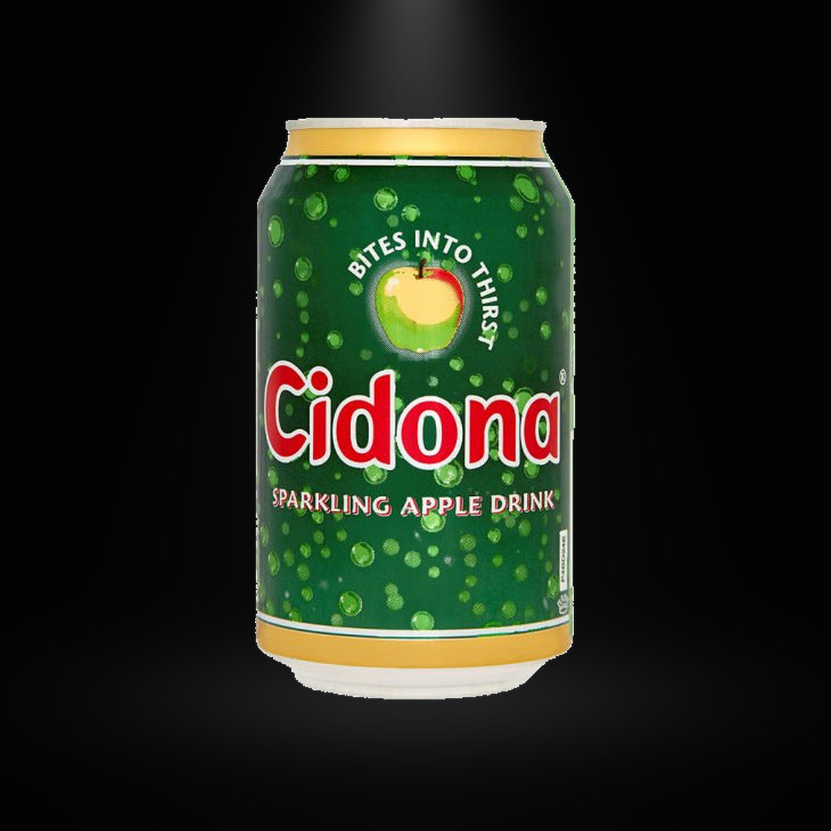 Cidona apple 500ml on black background with overhead spotlight