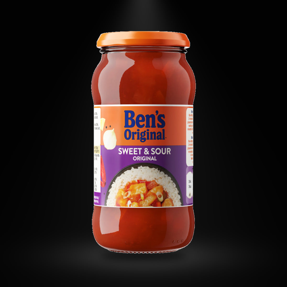 Bens Original Sweet & Sour on a black background with an overhead spotlight
