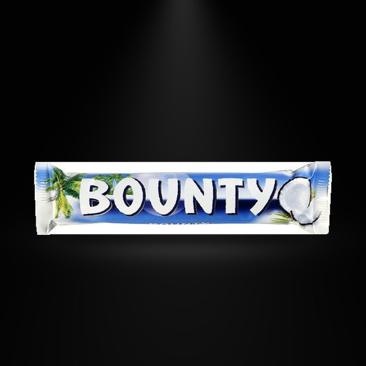 Bounty 57gm on a black background with an overhead spotlight