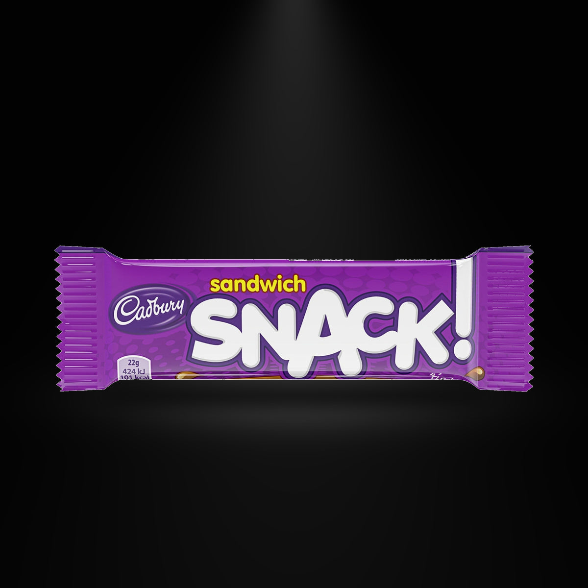 CA Snack sandwich on a black background with an overhead spotlight