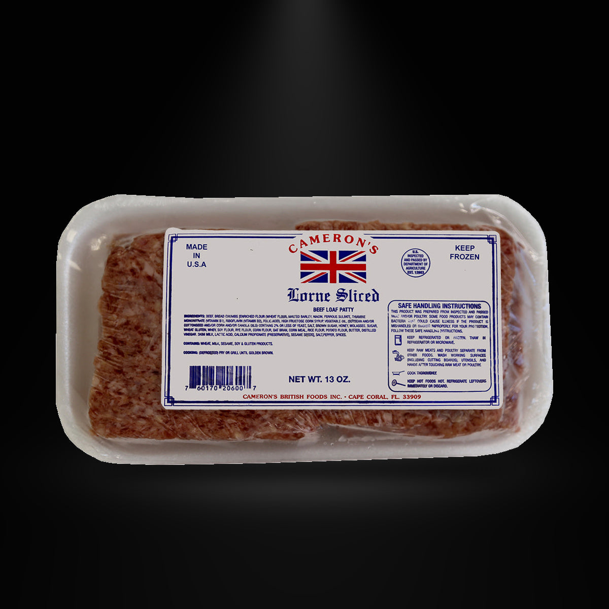 Cameron's Lorne Sliced on a black background with an overhead spotlight