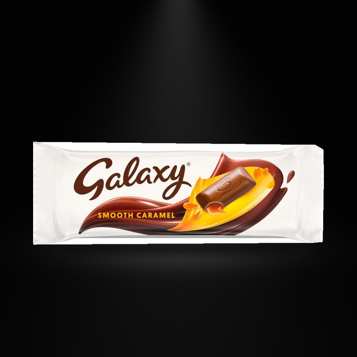 Galaxy Smooth Caramel 48G on a black background with an overhead spotlight