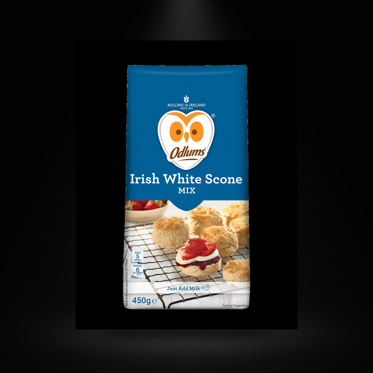 Irish White Scone on a black background with an overhead spotlight