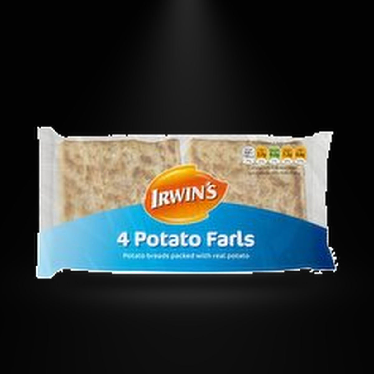 Irwin's Potatao Breads 4PK on a black background with an overhead spotlight
