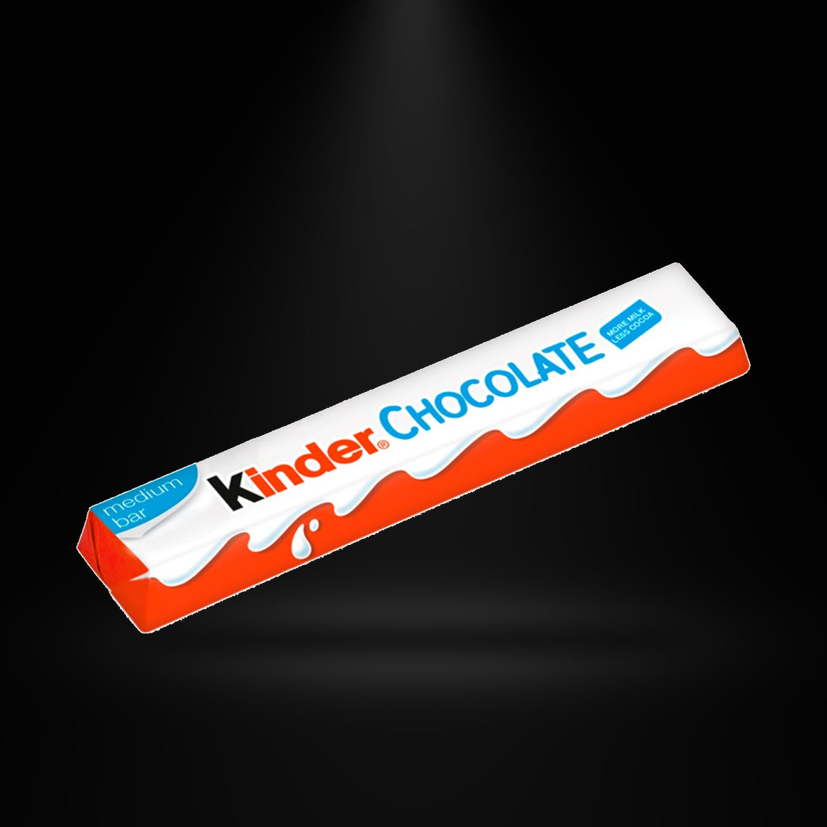 Kinder Medium Bar on a black background with an overhead spotlight