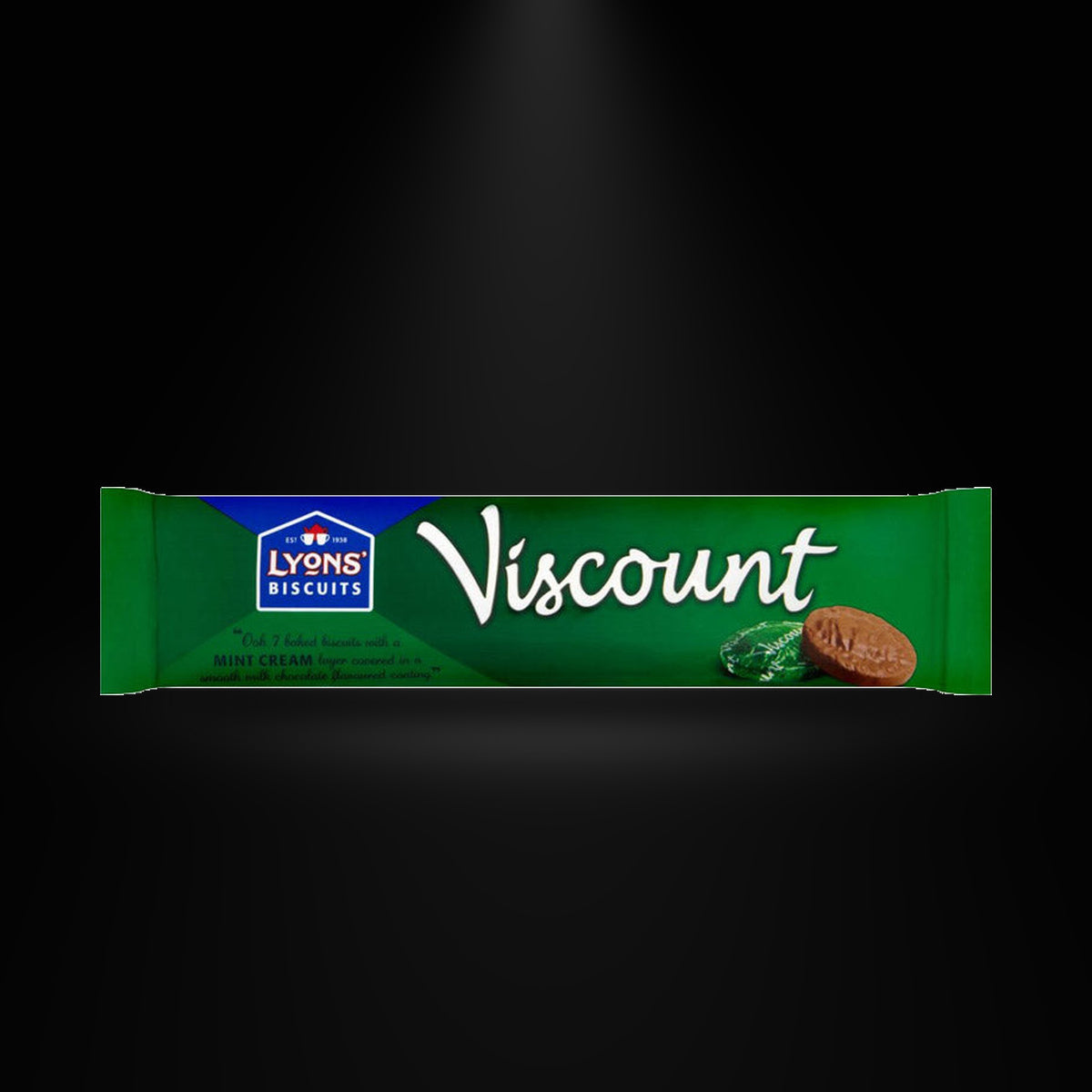 Lyons Viscount 98gm on a black background with an overhead spotlight