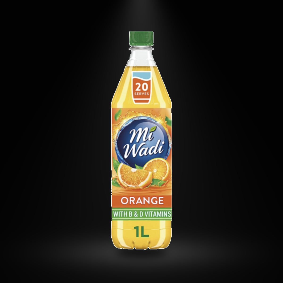 Mi-Wadi Orange on a black background with an overhead spotlight