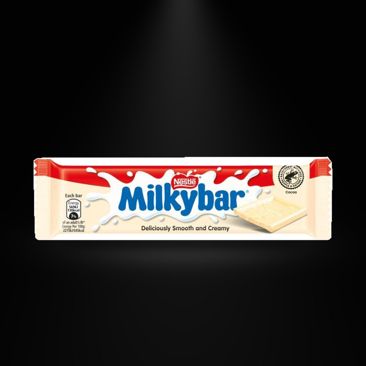 Milky bar medium on a black background with an overhead spotlight