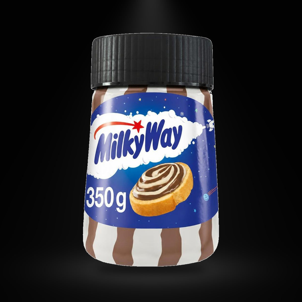 Milkyway Spread 350G on a black background with an overhead spotlight