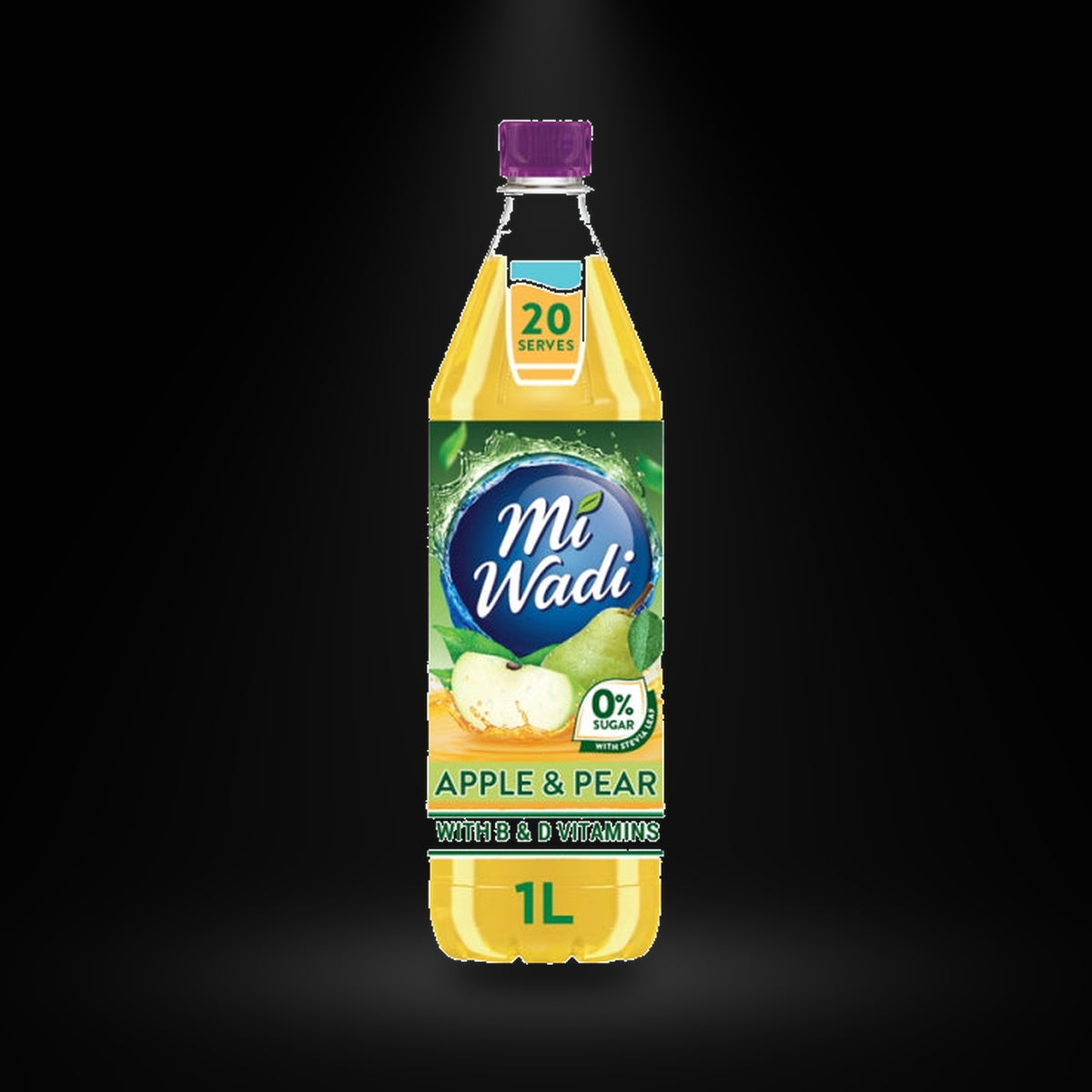 Miwadi Apple Pear on a black background with an overhead spotlight