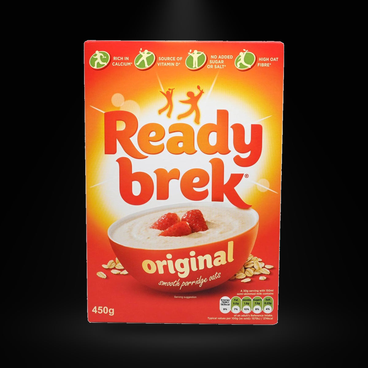 Ready Brek on a black background with an overhead spotlight