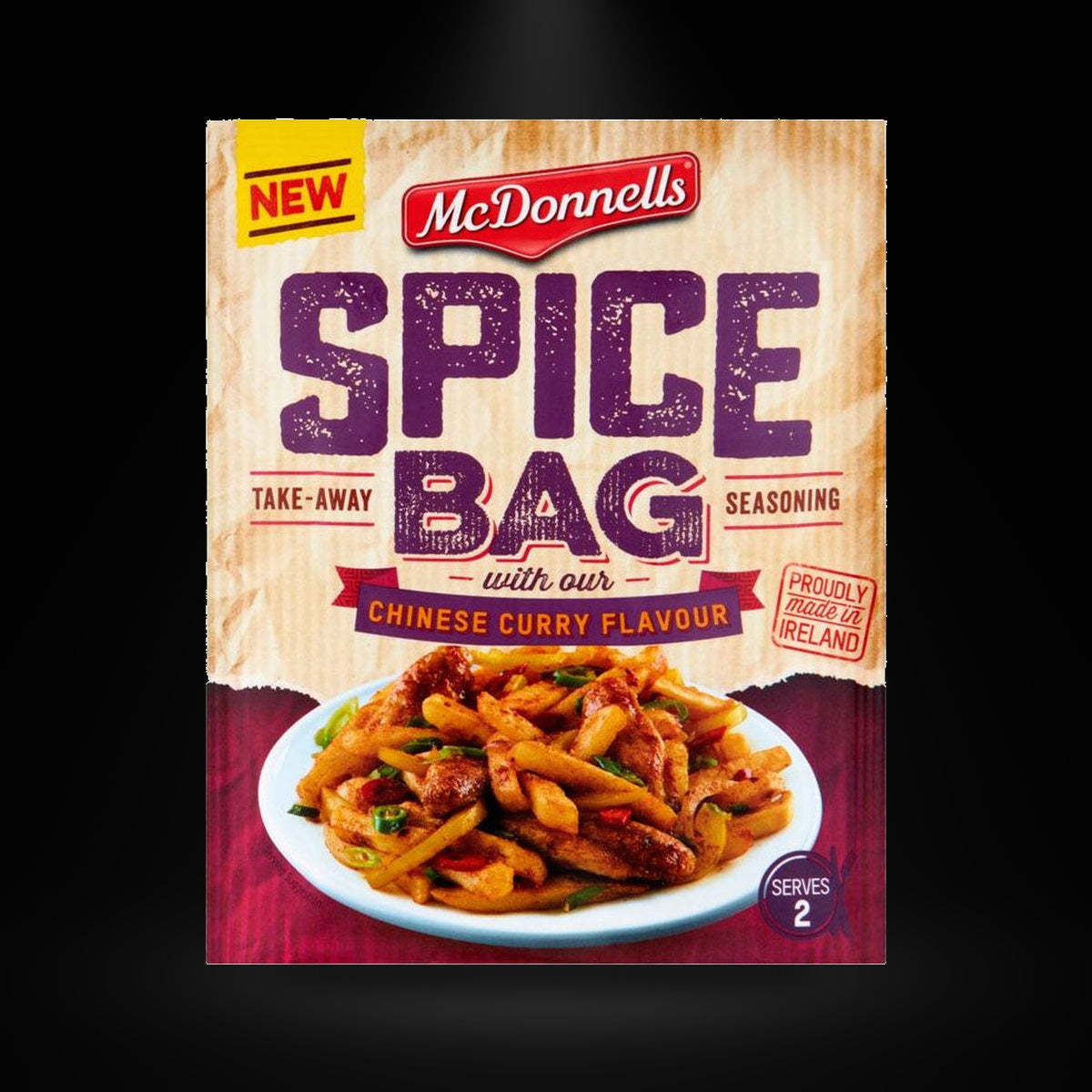 Spice bag chinese on a black background with an overhead spotlight