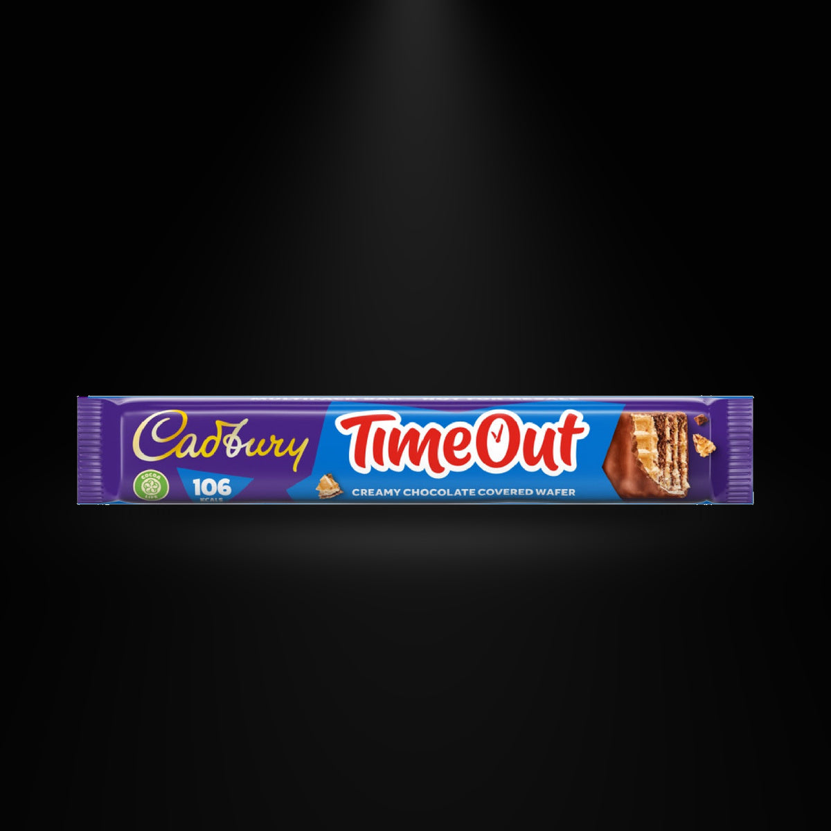 Timeout 18 gm on a black background with an overhead spotlight